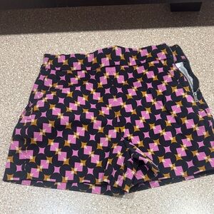 Zara Black, Pink & Gold Geometric High-Waist Shorts